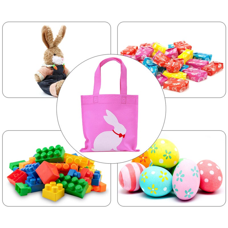 Elcoho 30 Pieces Easter Non-woven Bunny Bags with Handles 8Ã—8 Inch Easter Treat Bag Bulk Goodie Gift Bags for Easter Party Favors - Image 5